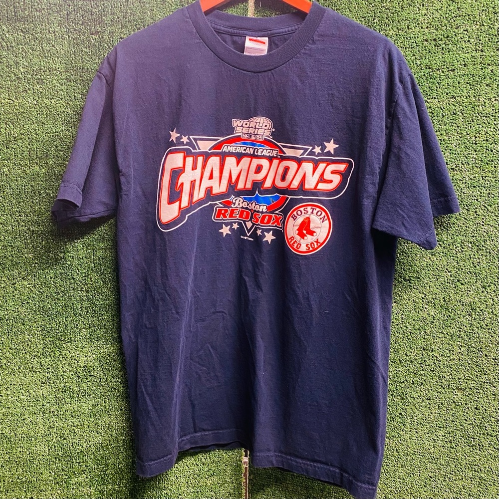 Retro Boston Red Sox American League Champs World Series Blue 2004 Cotton Tee L